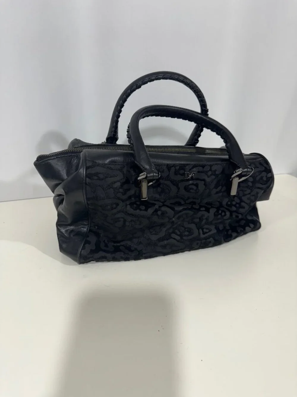Diane von Furstenberg Drew Black Leopard Haircalf Leather Satchel Bag DVF Purse